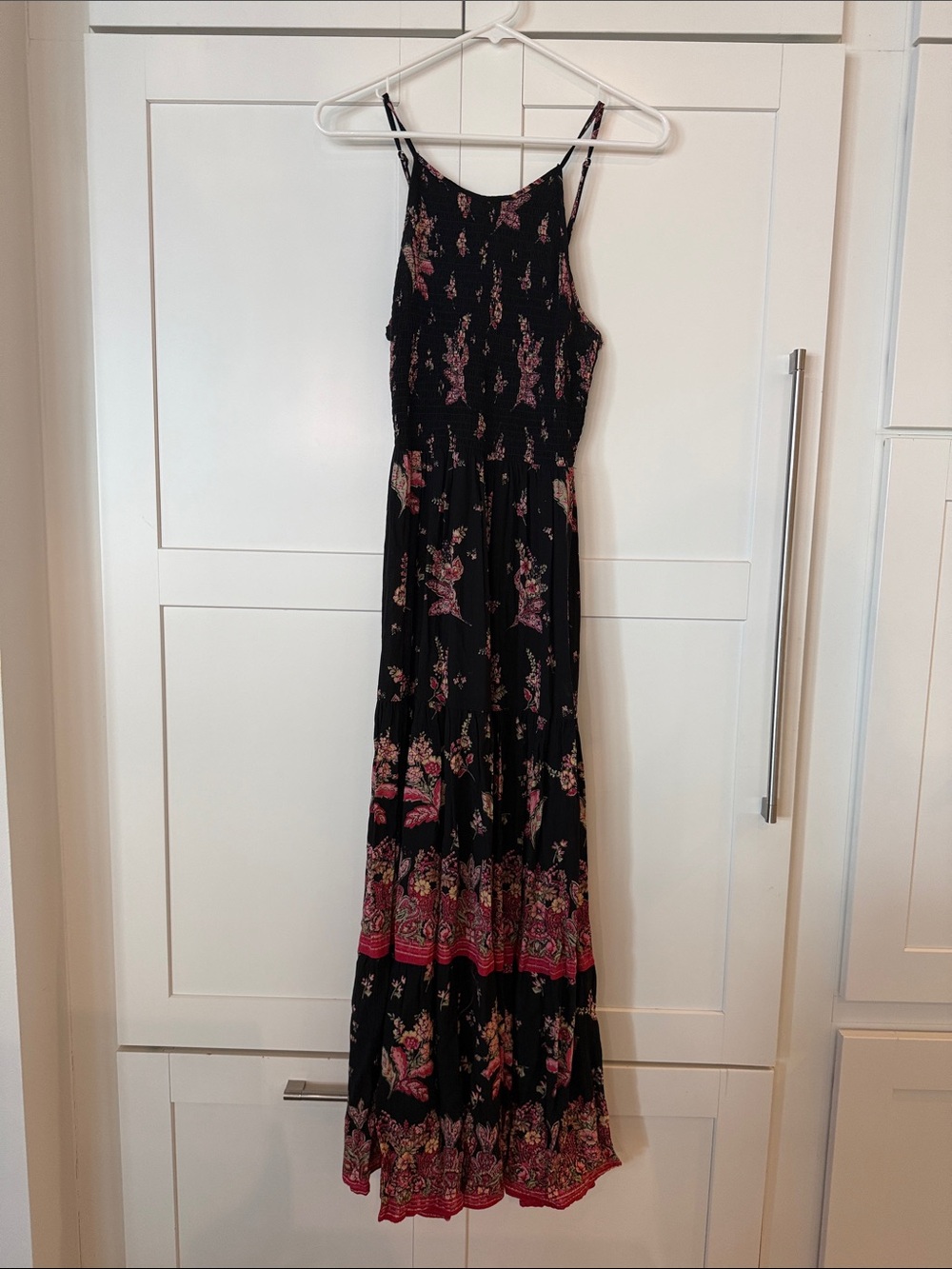 Angie Black Maxi Dress with Pink Floral Border